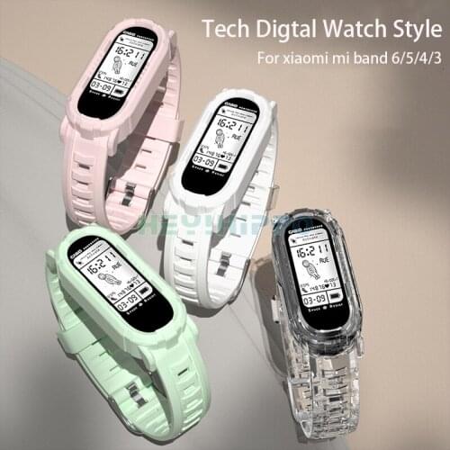 For Xiaomi Mi Band 6 5 4 3 Strap Clear Silicone Replacement Bracelet Armor type Wristband Xiomi Mi6 Miband band6 New Strap
