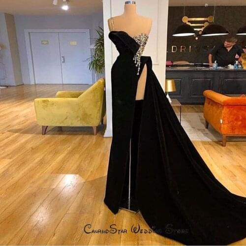 Sexy High Split Evening Dresses One Shoulder Beaded Crystal Sweetheart Prom Dress Quinceanera Dresses vestidos de cóctel