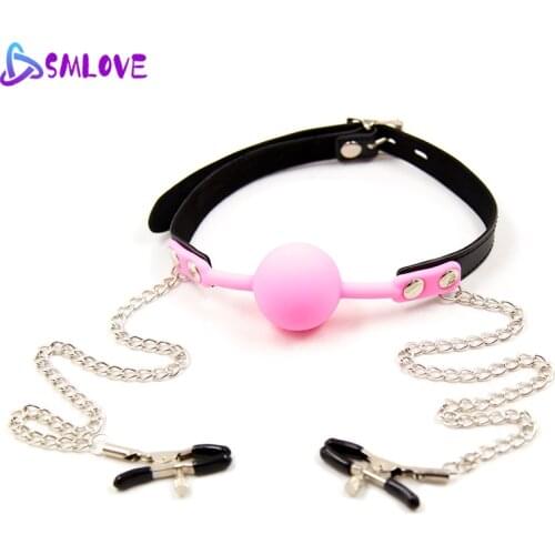 SMLOVE Silicone Open Mouth Ball Gag Ball Bdsm Bondage Sex Ball Nipple Clamps Erotic Fetish Sex Toys for Women Couple Adult Game
