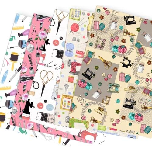 Patchwork Pattern Scissors Chain 100% Cotton Fabric for Tissue Sewing Quilting Fabrics Needlework Material DIY,c13778