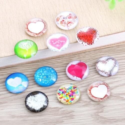 TYLFNL 50 pcs mix Charm love Pattern Round Glass Cabochon 16mm 18mm Dome Flat Back DIY Jewelry Finding S-010207