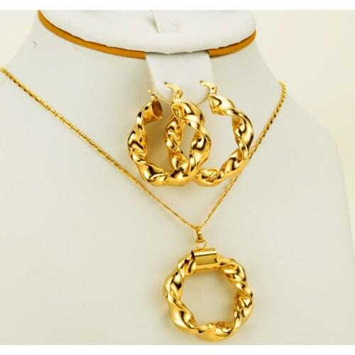 Dubai gold Jewelry African sets Gold Color jewellery Ethiopian necklace & earrings for Israel/Sudan/ Arab/middle east women Gift