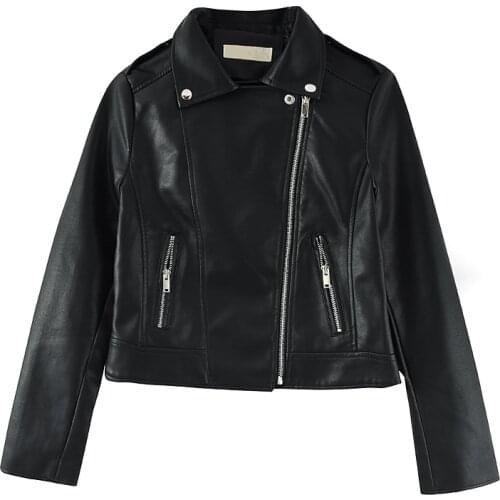 Short Korean Lapel Faux PU Leather Jacket Spring Autumn 2021 Slim Long sleeve Epaulette Zipper Casual Biker jacket Abrigo Mujer