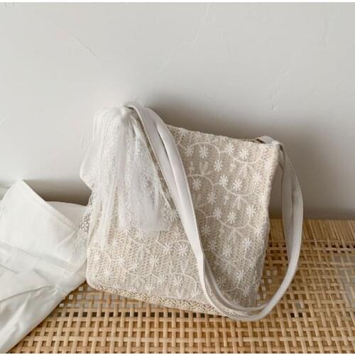 Fashion 2020 new Korean style straw lace shoulder bag handbag large capacity bucket shopping bag handbags for women 2020