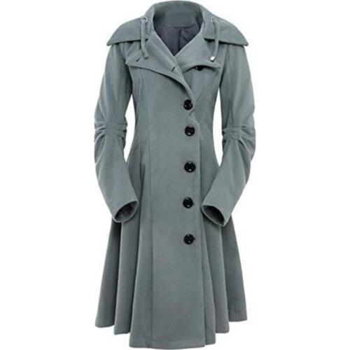 2021 Winter Warm Trench Coats Black Vintage Gothic Slim Elegant Overcoat Casual Lace Up Long Fashion Button Female Trench Coats