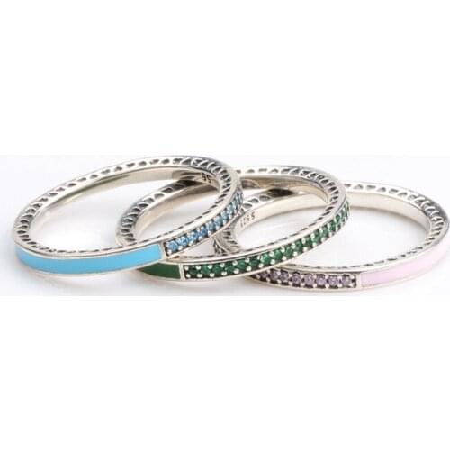 Original 925 Silver Colorful Ring Fashion Shiny Heart Hollow Heart Women Crystal Finger Ring For Women Party Jewelry