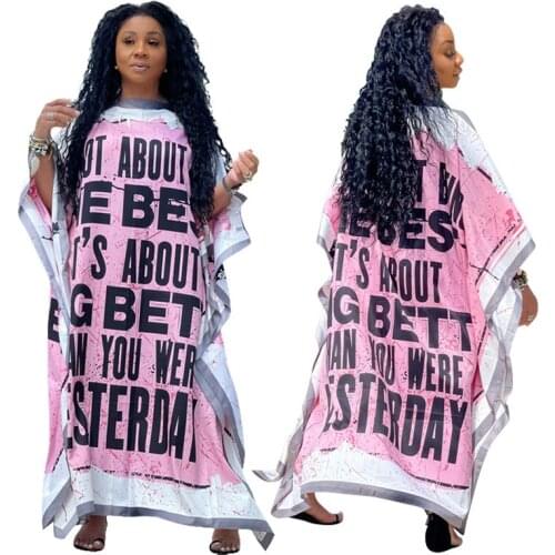 2021 Ins Internet Celebrity Famous Women Dress Large Size Letter Print Bat Sleeve