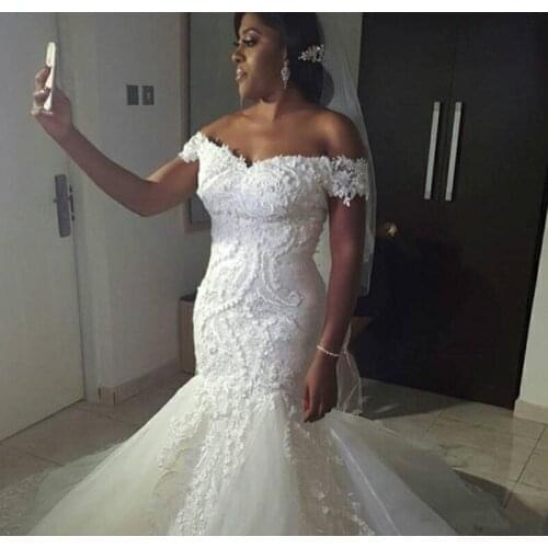 2020 Sexy Mermaid Wedding Dress Off the Shoulder Lace Appliques Lace Up Bridal Gown Custom White Ivory Trumpet Vestidos De Noiva