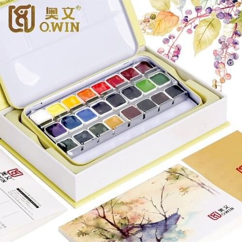 Watercolor Paint Set Solid Pigment Gouache 24/36 Colors Portable Metallic Box Half Pan Drawing Professional Supplies for Artist