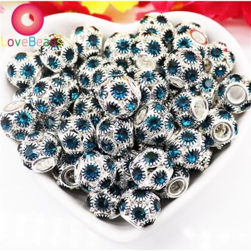 10Pcs Color Crystal Rondelle Rhinestone Murano Charms Big Hole Spacer Beads Fit Pandora Bracelet Earrings Hair Beads DIY Jewelry