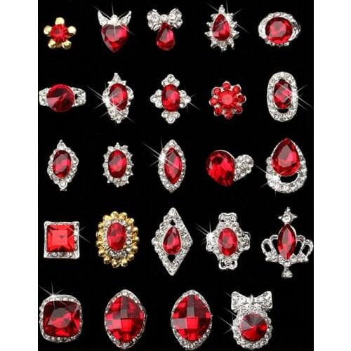 10pcs New year nail art ariticle charms manicure alloy hot red rhinestone nail art decoration jewelry accessories free shipping