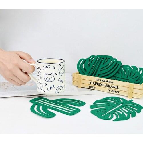 12/24pcs Felt Placemat Coaster Green Turtle Leaf Cactus Shape Cup Dining Coaster for Home Kitchen Table Place Mat Tea Coffee Pad