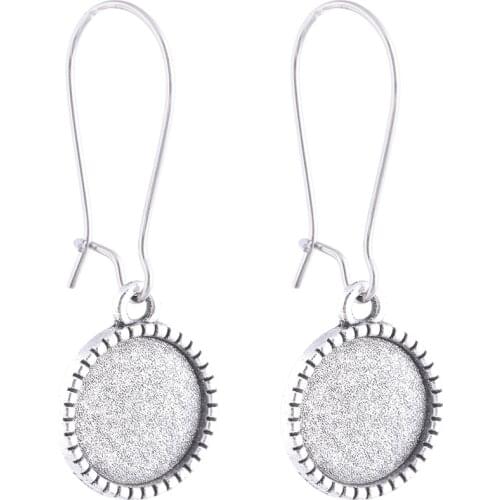 20pcs Fit 12mm Round Antique silver Cabochon earring base settings dangle blank earrings hooks diy jewelry making findings