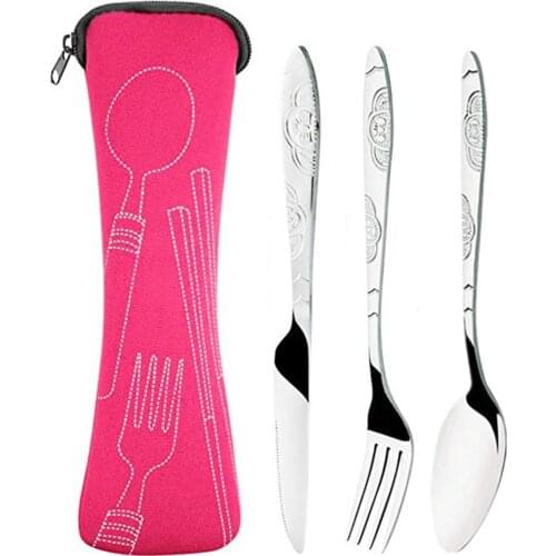 Steak Knife Fork Spoon Portable Dinnerware Tableware Sets with Cloth Bag 3pcs Stainless Steel Western Food Cutlery Set