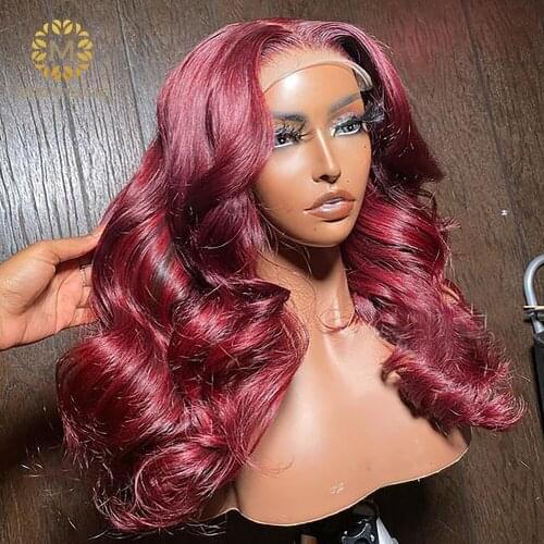 99j Burgundy Lace Front Wig Body Wave Transparent Lace Frontal Wig Human Hair Pre Plucked Brazilian Hair Wigs For Black Women