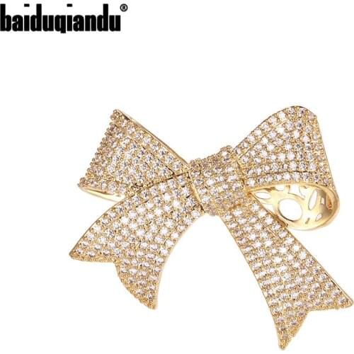 Baiduqiandu Brand New Arrival High Quality Shinning Cubic Zirconia Micro Pave Bow Brooch Pin