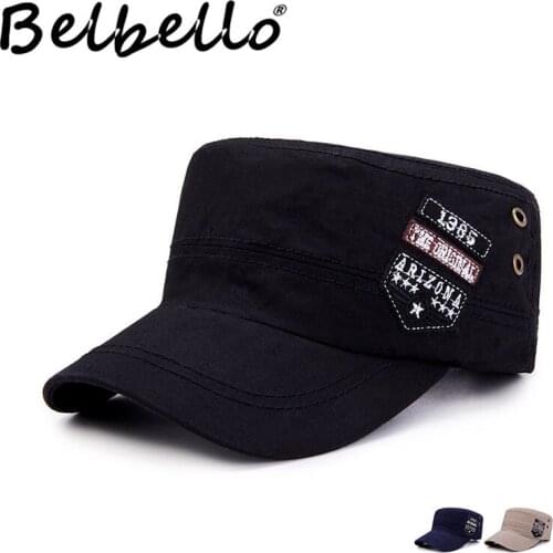 Belbello Spring new style cotton cloth flat cap men and womens leisure sticking cloth army cap tidal current cap with letters