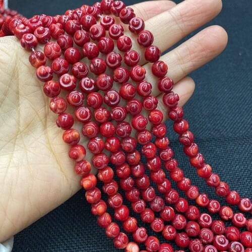 Red Coral Beads 7mm Round Hand-carved String Beads for Fashion Jewelry DIY Making Bracelets and Necklaces Accessories Wholesale