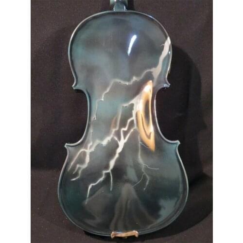 Handmade Beautiful Drawing Blue Electric /Acoustic Violin/Violino 4/4 Lightning Painted String Instrument Case Bow Included