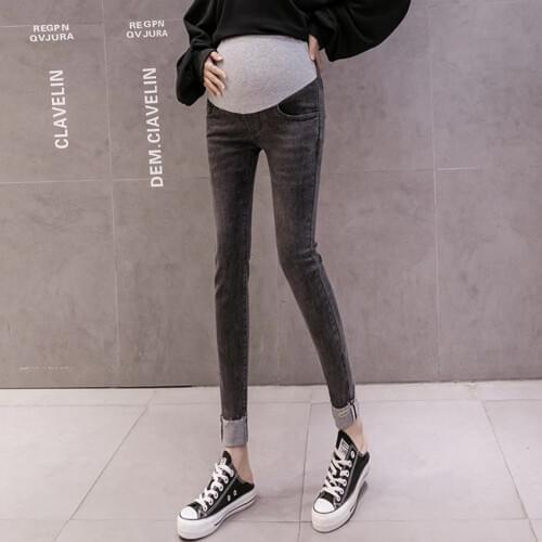 Pregnant womens jeans spring and autumn cropped trousers belly lift feet pants fashion slim trendy mom pants