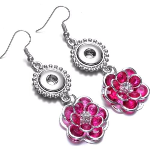 ES0263a New Arrivals Rose Red Metal Flower Charms Earrings Eardrop Fit 12mm Snap Button Snap Earrings Snap Jewelry