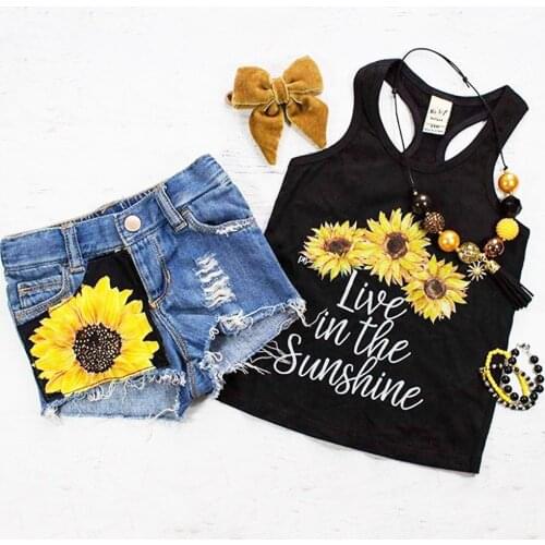 Baby Girl Clothes Set Girl Sunflower Sleeveless Letter Vest Toddler Tank Top+Short Pants Summer Outfits Kids Clothes Set