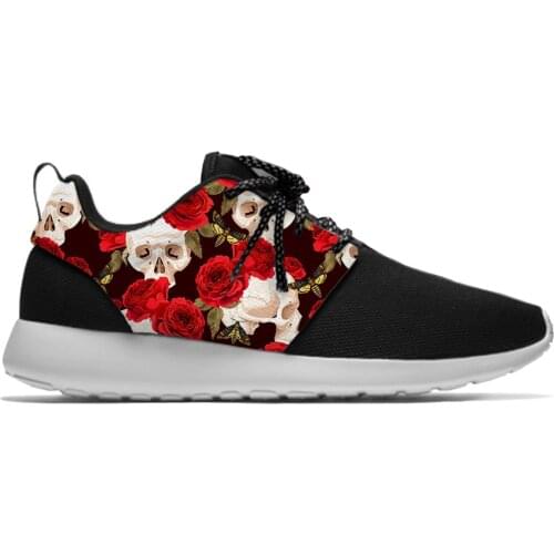 Rose Flower Sugar Skull Punk Vintage Funny Horror Sport Running Shoes Casual Breathable Lightweight 3D Print Men Women Sneakers
