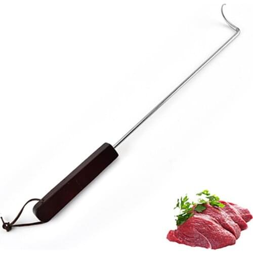 Food Flipper Hook With Square Wooden Handle Durable Stainless Steel Cooking Barbecue Meat Hooks BBQ Steak Grill Accessories