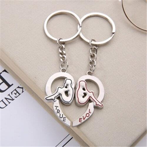 Fashion and creative love heart back to back New night market boutique couple key chain men and women jewelry