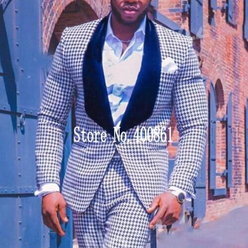 Fashionable One Button Houndstooth Groom Tuxedos Shawl Lapel Groomsmen Men Blazers Suits (Jacket+Pants+Tie) NO:354