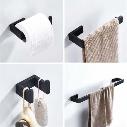 Matte Black 304 Stainless Steel Bathroom Hardware Set Robe Hook Towel Bar Toilet Paper Towel Holder Bathroom Accessories