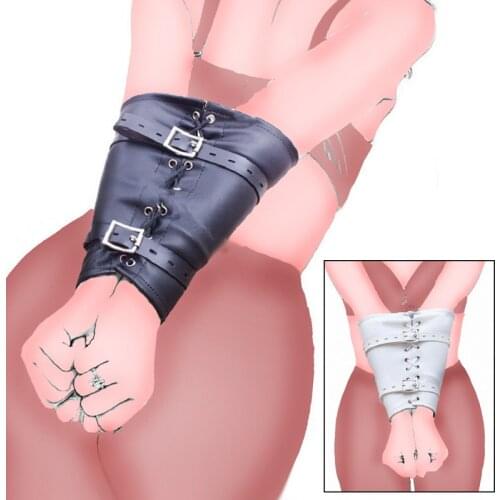 BDSM Armbinder Wrist Cuffs Restraint,Adjustable Leather Back Bondage HandCuffs Single Gloves Arm Binder Strap,Adult Game Sex Toy