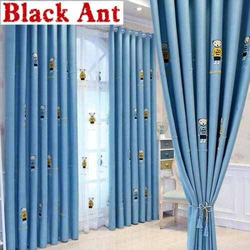 Cartoon Bear Window Curtain Blackout For Kids Bedroom Embroidery Sheer Curtain Gauze Bay Balcony Kitchen Drape Panel X-JD971#20
