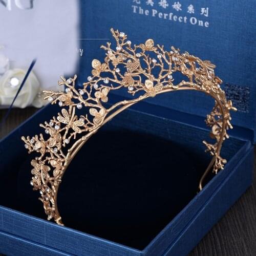 New Vintage Gold metal Bridal Crown Rhinestone Tiaras Women Wedding Hair Accessories