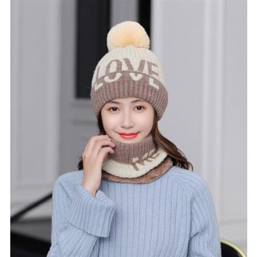 New 2019 Women Winter Hat Scarf Set for Girls Fashion Warm Women Hats Knitted Beanies Cap Scarf Set Thick Female Cap Wholesale