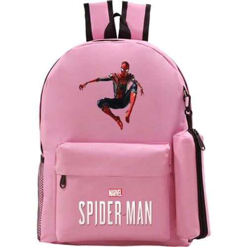 2021 New Disney Pink Spiderman School School Bag Black Marvel Avengers Cute Cartoon Pattern Backpack