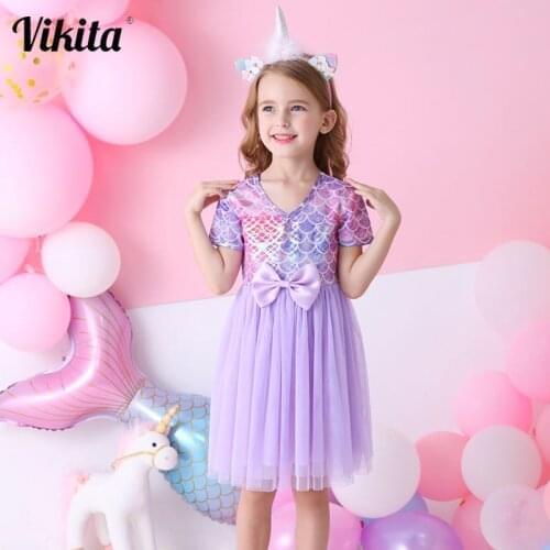 VIKITA Girls Elegant Dress Kids Prom Performance Birthday Party bridesmaid School Summer Dresses Toddlers Tulle Princess Dress