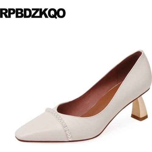 Girls Dress Pearl Pumps Women High Heels Bridesmaid Metal Stiletto Square Toe Top Quality Trending Suede Ivory Shoes Wedding