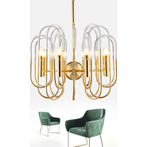 Postmodern Golden LED chandelier lighting Iron luxury hanging lamp Nordic Acrylic fixtures living room home deco luminaires