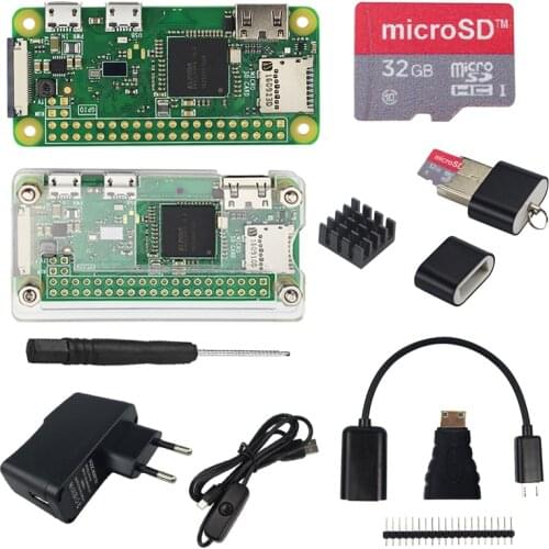 Raspberry Pi Zero W Kit + Acrylic Case + Power Supply + Switch USB Cable + 16/32 GB SD Card + Heat Sinks for Raspberry Pi Zero