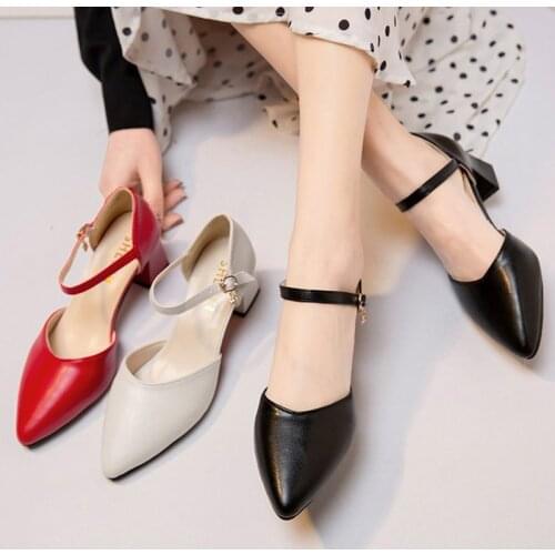 Plus Size 35-42 Woman Pumps Buckle Strap High Heels Dress Shoes Pointed Toe Sandals Black Ladies Shoes zapatos mujer Red 9121N