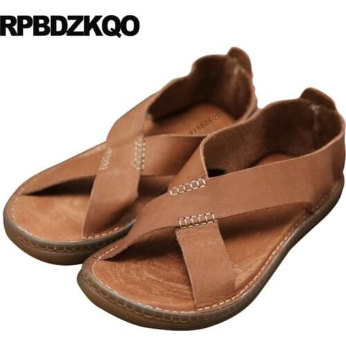 Strap Summer Flat Waterproof Casual Brown Slip On Men Sandals Leather Beach Black Native Japanese Water Shoes 2018 Open Toe