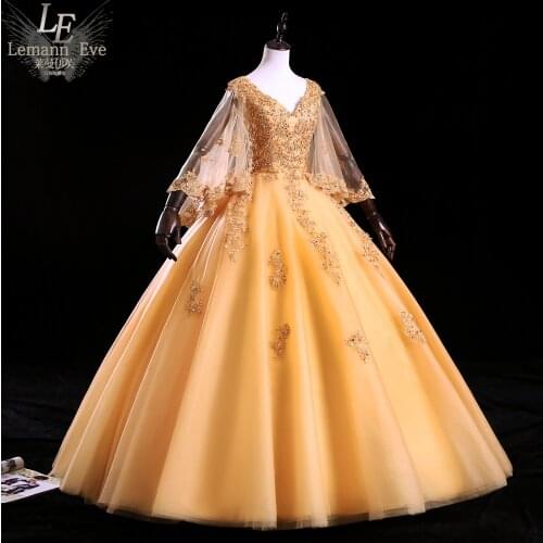Luxury golden cloak sleeve embroidery ball gown dress Renaissance Gown queen dress Victorian/Marie Antoinette Belle