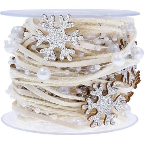 Christmas decoration ribbon, Gift Greeting card wrapping bouquet packaging, hand-woven floured wood chip decor belt Silver
