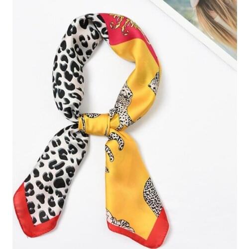 Yishine 70x70cm Silk Scarf Women Leopard Animals Print Multifunctional Manual Square Scarves Foulard Wrap Bandana Small Hijab
