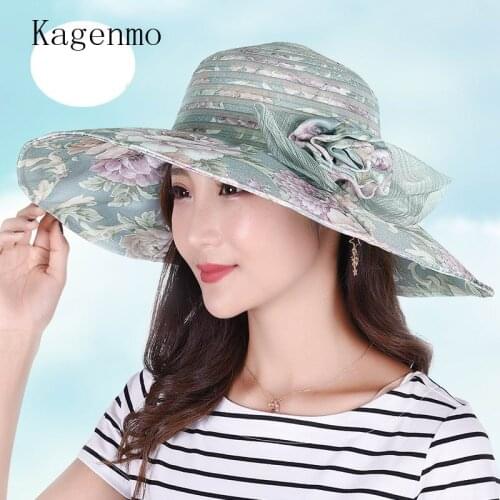 Kagenmo Fashion Summer Sun Hats For Women Elegant Ladies Church Vintage Hat Wide Large Brim With Big Flower Sunbonne