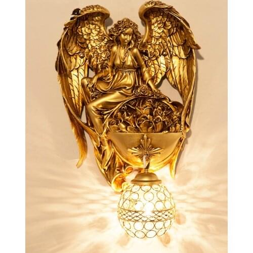 Modern Golden Angel Wall Lamp Glass sconces fixture Resin Butterfly Fairy Wall light For Bedroom Corridor mirror light