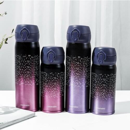 350ml/500ml Vacuum Flask Thermos Mug Coffee Tea Stainless Steel Cup Portable Stars Color Gradient Bottle Travel Thermal Mug