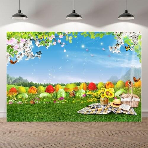 Thin Vinyl Easter Party Rabbit Meadow Flowers Eggs Children Photo Backdrops Printed professional Photographic Studio Background