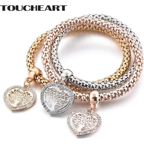 TOUCHEART 3 pcs/set Heart Shape Tree Of Lif Bracelet & Bangles Charms For Women Jewelry Making Friendship Bracelets SBR180086